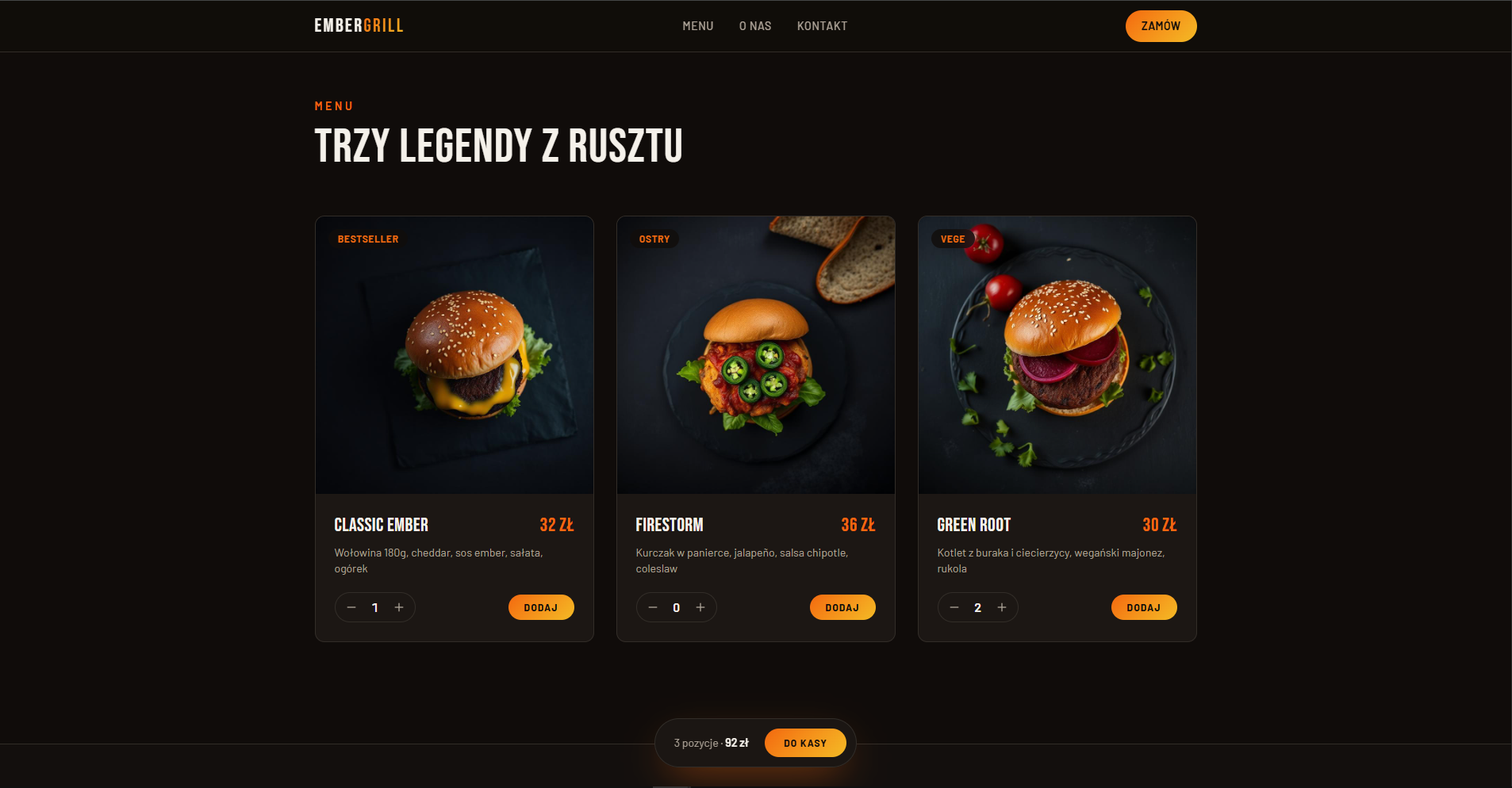 Podgląd projektu: Strona burgerowni z menu i rezerwacją